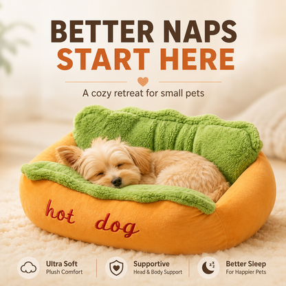 🌭 Hot Dog Dog Bed – Cute Plush Pet Sofa for Small Dogs & Cats