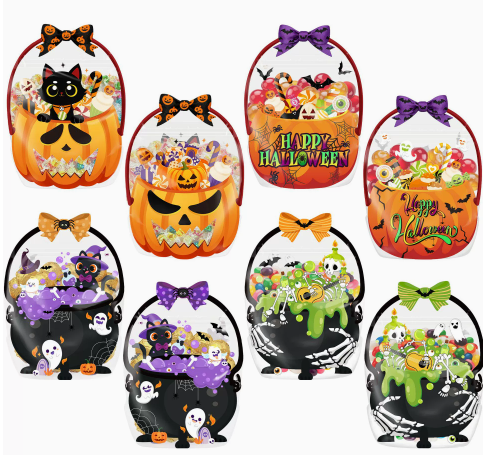 24-Pack Halloween Treat Bags with Handles – Reusable Flat-Bottom Zip Bags for Candy & Party Favors