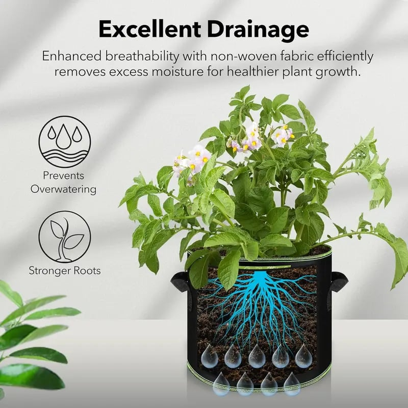 🌱5-Pack 5 Gallon Grow Bags – Heavy Duty Aeration Fabric Pots with Handles for Vegetables, Flowers & Fruits 🪴