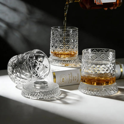 Luxury 360° Spinning Crystal Glass – Star-Cut Stress Relief Whiskey & Wine Glass