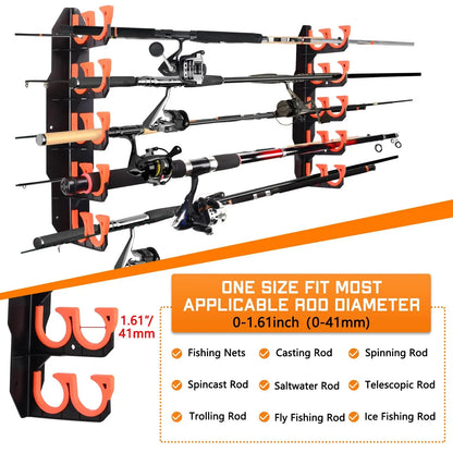 🎣 Heavy-Duty 10-Rod Garage Fishing Pole Holder 💪 – Wall & Ceiling Mount Organizer 🧰🏠