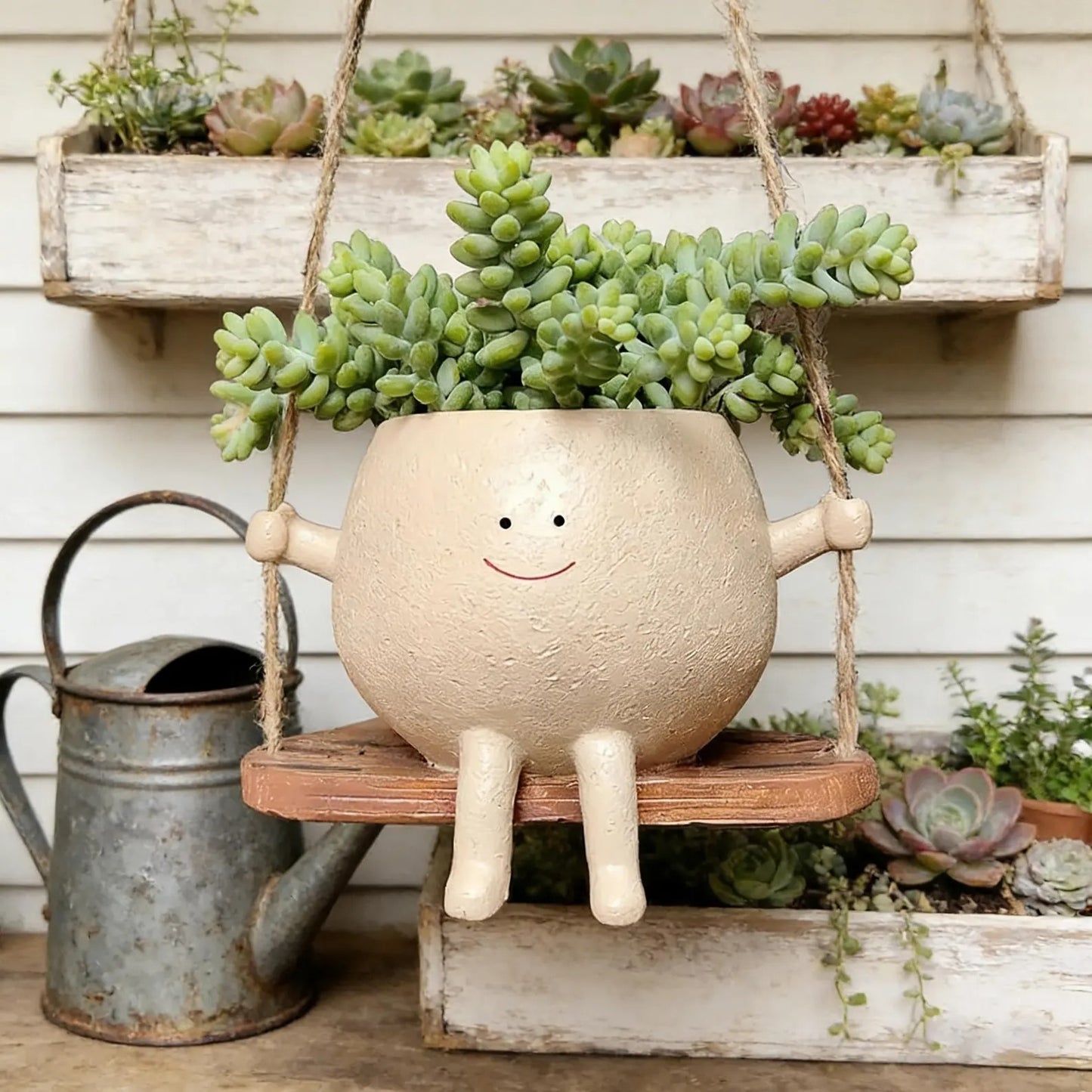Swinging Face Planter Flower Pot - Resin Head Flower Pot for Indoor/Outdoor Plants