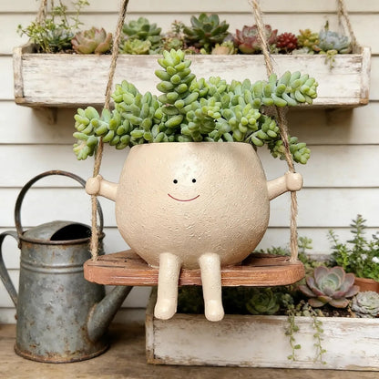 Swinging Face Planter Flower Pot - Resin Head Flower Pot for Indoor/Outdoor Plants
