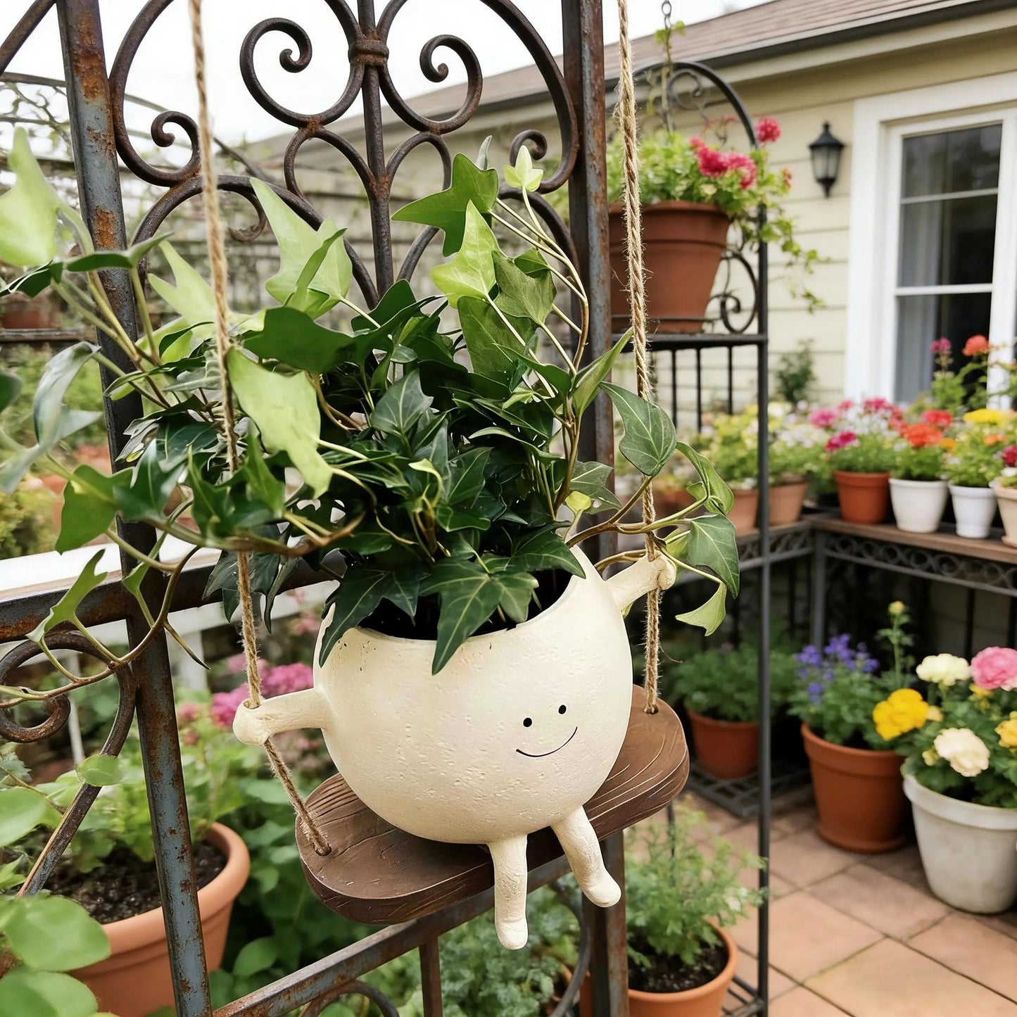 Swinging Face Planter Flower Pot - Resin Head Flower Pot for Indoor/Outdoor Plants
