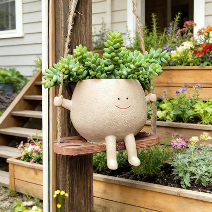 Swinging Face Planter Flower Pot - Resin Head Flower Pot for Indoor/Outdoor Plants