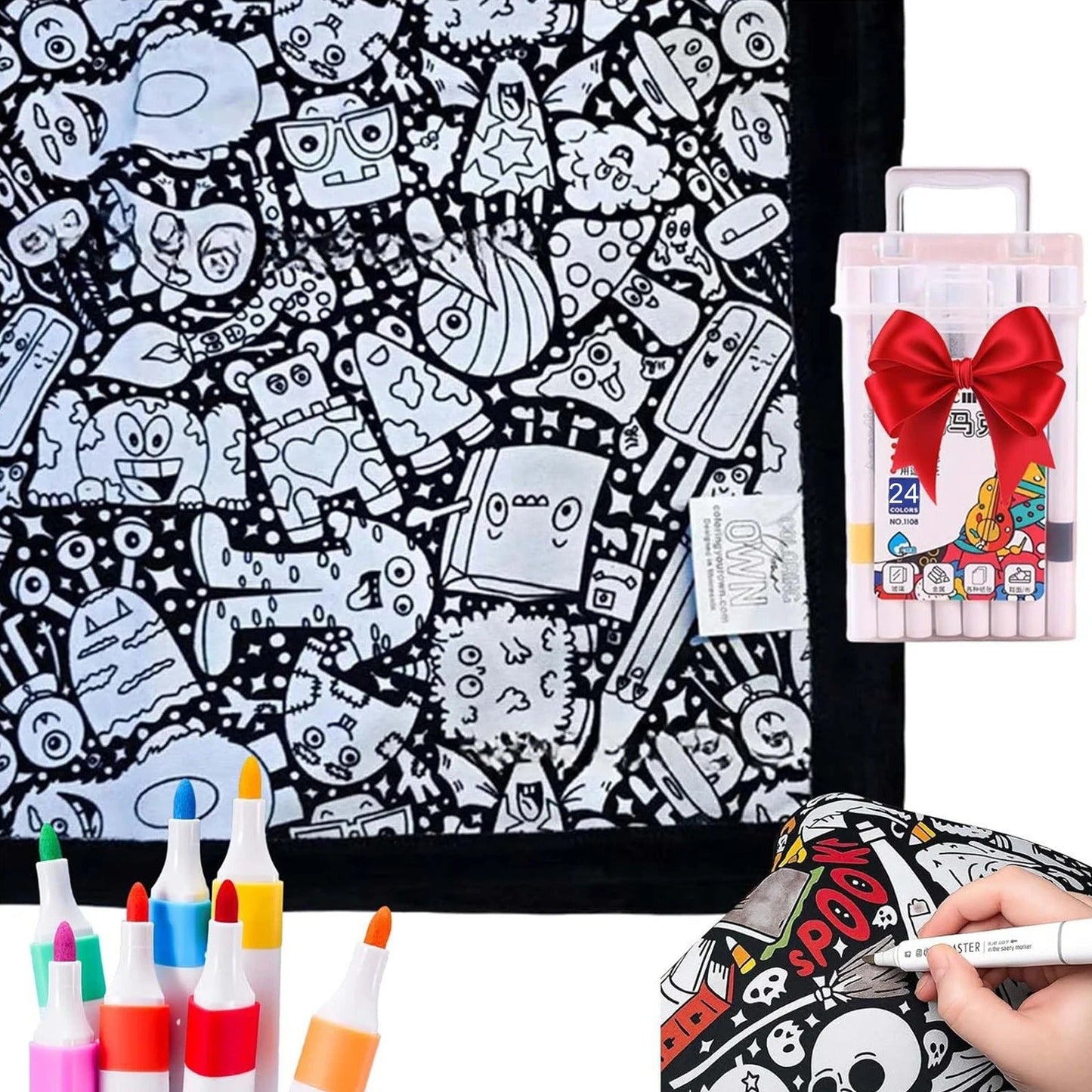 🎨DIY Coloring Blanket with Fabric Markers🖍️ - 🎀Washable and Reusable Children's DIY Coloring Blanket | Creative Handmade Gift🎁