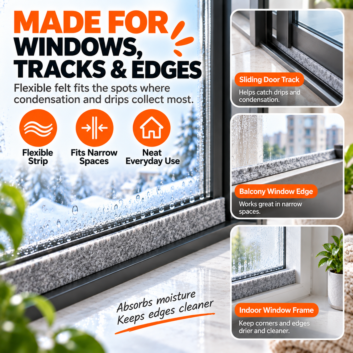 💧 Window Condensation Absorbent Felt Strip ✨ Peel & Stick Moisture Guard