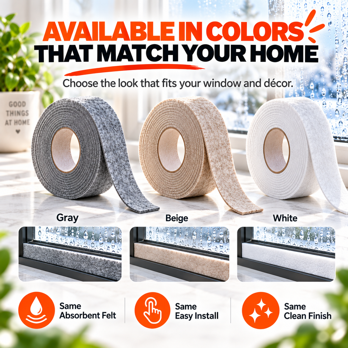 💧 Window Condensation Absorbent Felt Strip ✨ Peel & Stick Moisture Guard