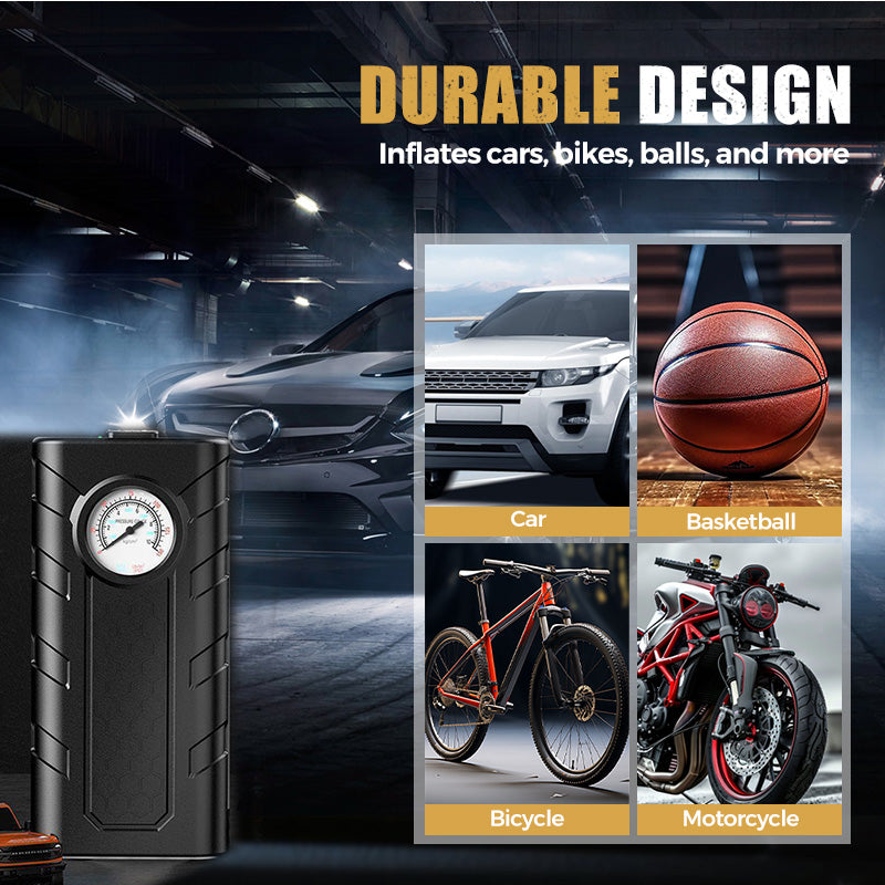 🚗 Cordless Car Air Pump ⚡ Fast Tire Inflator With Pressure Gauge