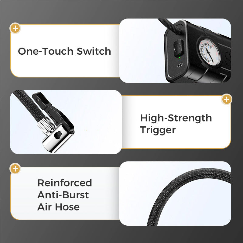 🚗 Cordless Car Air Pump ⚡ Fast Tire Inflator With Pressure Gauge