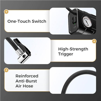 🚗 Cordless Car Air Pump ⚡ Fast Tire Inflator With Pressure Gauge
